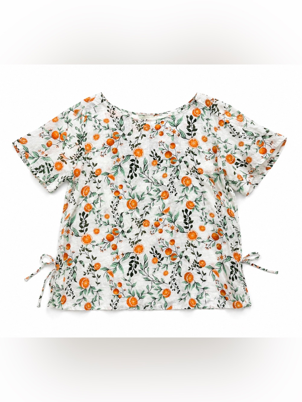 Joie White 100% Linen Top with Orange & Green Fruit Print